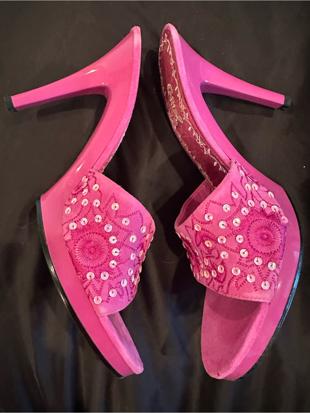 Pink Sequined Heeled Sandals - Picture 2 of 13